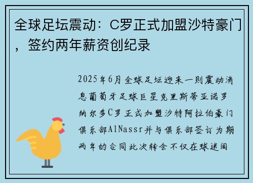全球足坛震动：C罗正式加盟沙特豪门，签约两年薪资创纪录